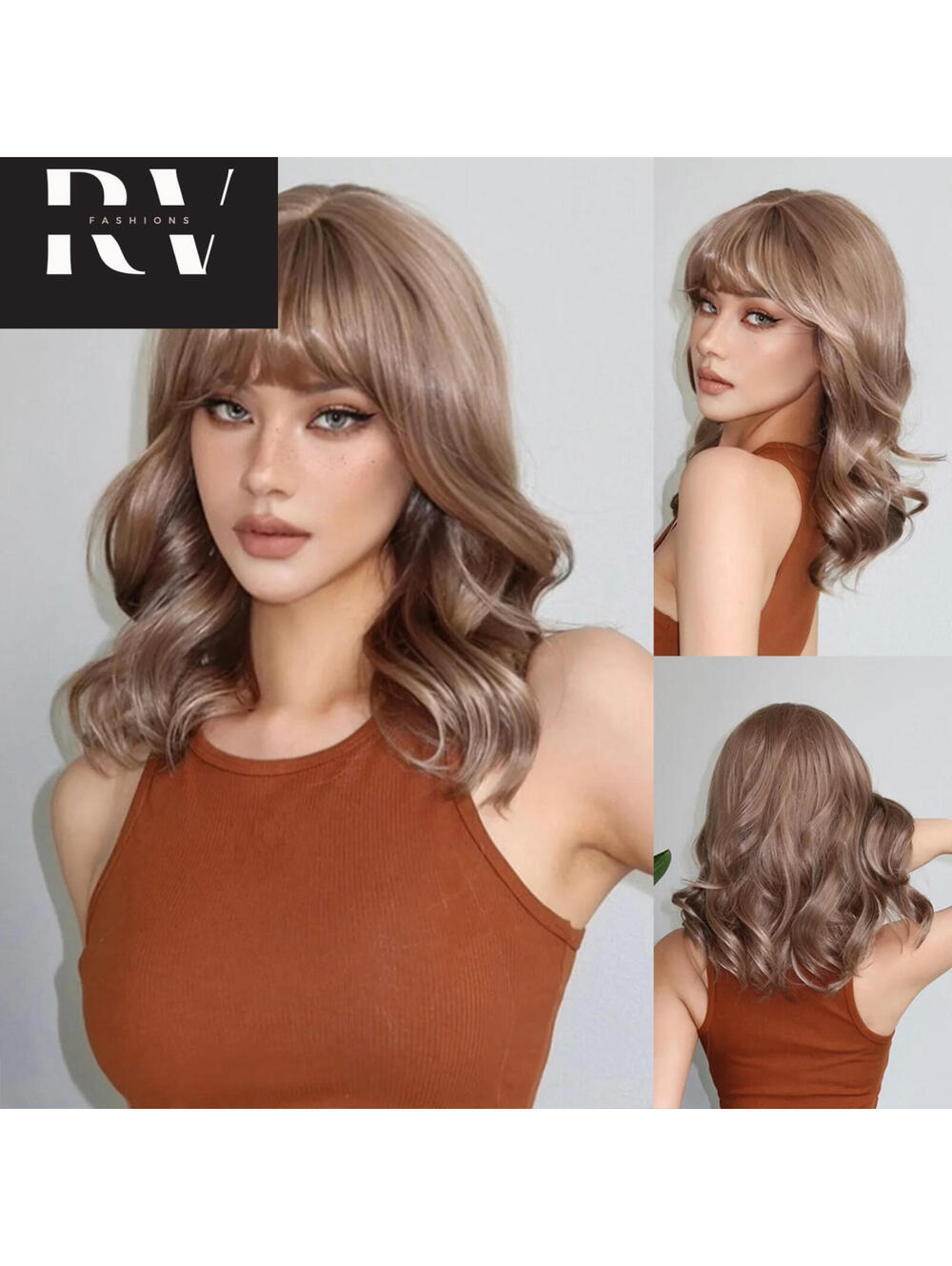 NEW 14 Inch Rose Ash Blonde Wig Cosplay Shoulder Length Hair Women Bangs 2082